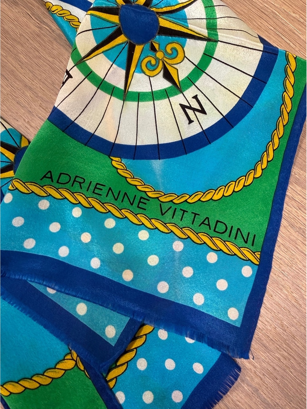 Vintage Adrienne Vittadini Nautical Print Scarf with Compass and Flags